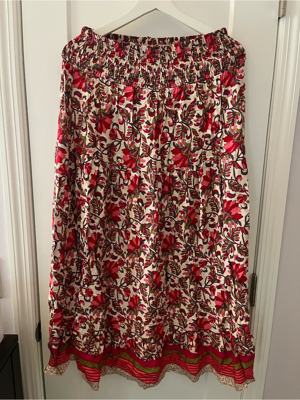 Floral High-Low Smocked Waist Women’s Skirt - Pink & Cream - Picture 3 of 3